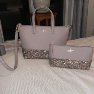Matching Kate Spade Greta sparkle crossbody and cosmetic bag